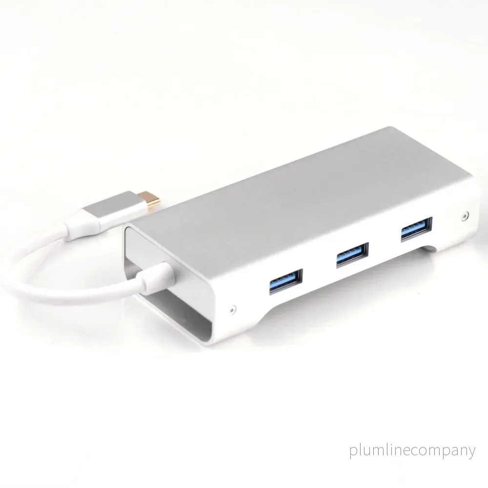 NÖRDIC 1 till 8 USB C Aluminium Dockningsstation 1xHDMI 4K 30Hz 1xVGA 1080p 3xUSB 3,1 5Gbp 1x USB C PD87W 1xSD/TF kortläsare silver - Bild 2