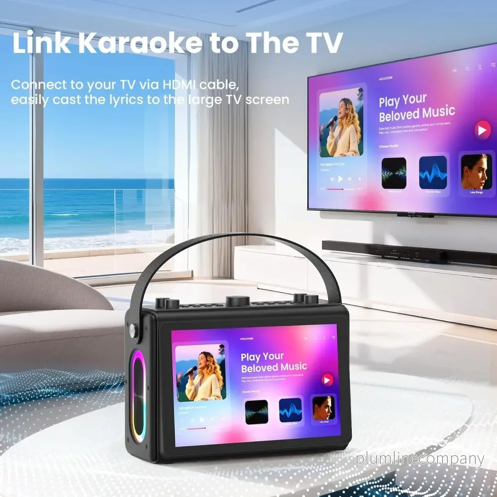 NÖRDIC Karaoke-maskin, inbyggd 10,1" HD-lyricsskärm, stöd för WiFi, Bluetooth, HDMI, USB och MicroSD, med 2 trådlösa mikrofoner för hemmafest - Bild 2