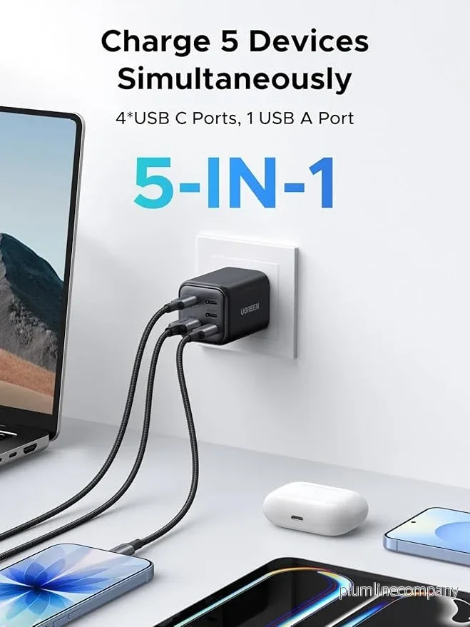 UGREEN 5-portars 45W USB-C snabbladdare med GaN, PD/PPS/QC och 4 USB-C-portar för iPhone 17/16/15, Galaxy S26/S25/S24/S23, iPad, MacBook Neo/Air - Bild 2