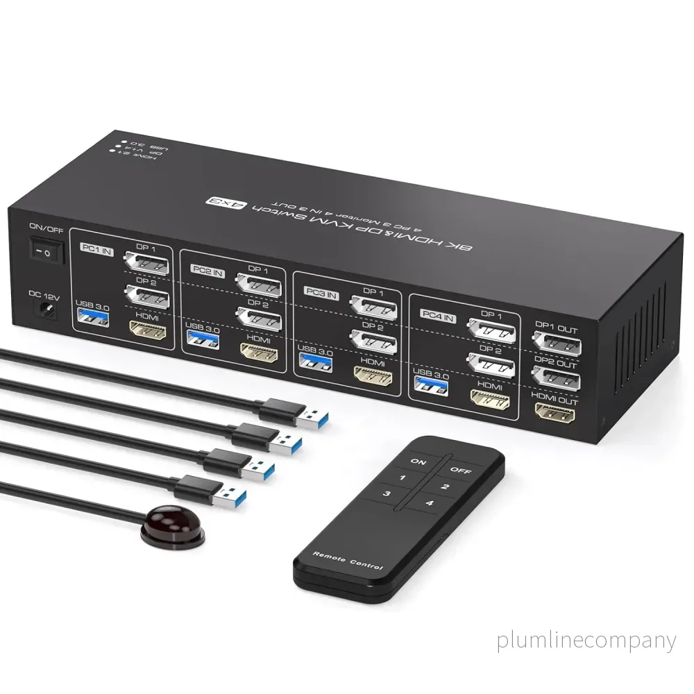 NÖRDIC KVM Switch 4 till 3, 4xUSB3.0 2xDP 1xHDMI 8K60Hz med trådlös kontroll NÖRDIC KVM Switch 4 till 3, 4xUSB3.0 2xDP 1xHDMI 8K60Hz med trådlös kontroll