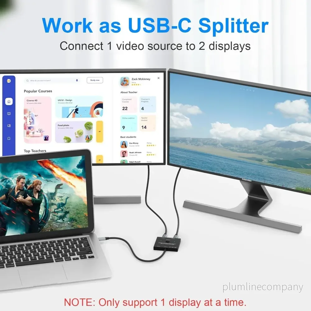 NÖRDIC USB-C 2 till 1 Switch & 1 till 2 Splitter, 8K/60Hz 4K/144Hz 100WPD 10Gbps Data+Video+PD - Bild 3