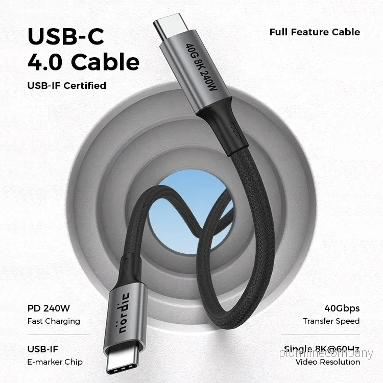NÖRDIC 1,5 m USB4 USB-C till C nylonflätad kabel PD3.1 240W 40G 8K60Hz 4K144Hz grå - Bild 2