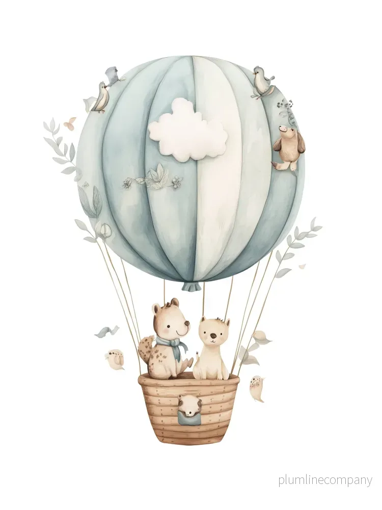 Blue Hot Air Balloon Animal Poster Blue Hot Air Balloon Animal Poster