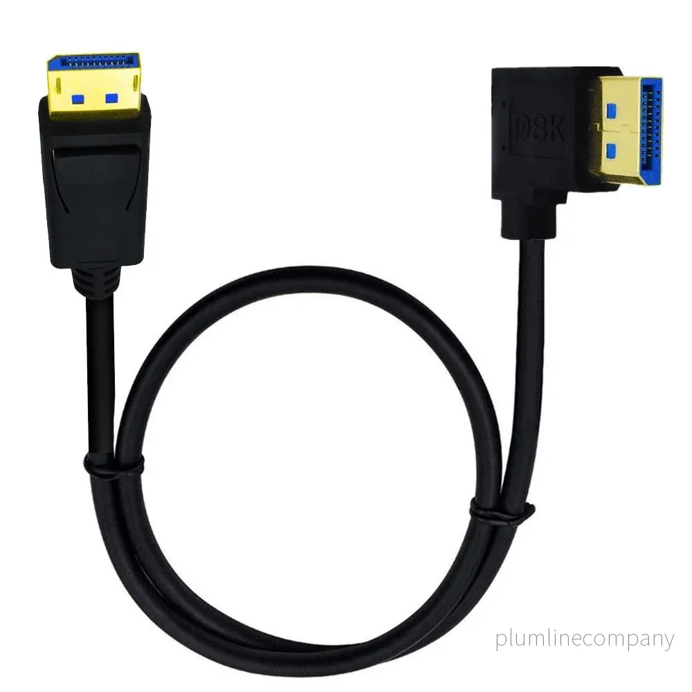 NÖRDIC 1m vinklad Displayport till Displayport kabel ver 1.4 UHD 8K i 60Hz 32,4Gbps 10-bit HDR dubbelskärmad - Bild 3