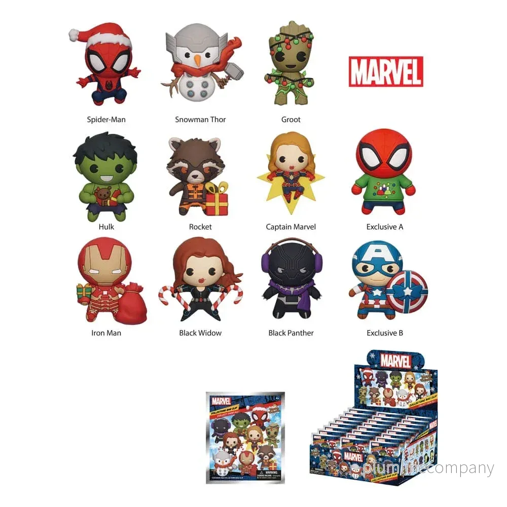 Marvel 3D PVC Bag Clips – Marvel Christmas Series 1 Display (24) Marvel 3D PVC Bag Clips – Marvel Christmas Series 1 Display (24)