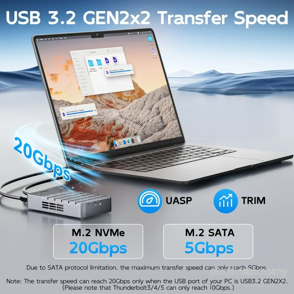 Maiwo K2042P3 Dual Bay RAID-kabinett för M.2 NVMe/SATA SSD med kloning, RAID 0 och RAID 1, USB-C 3.2 Gen2x2 20Gbps - Bild 3