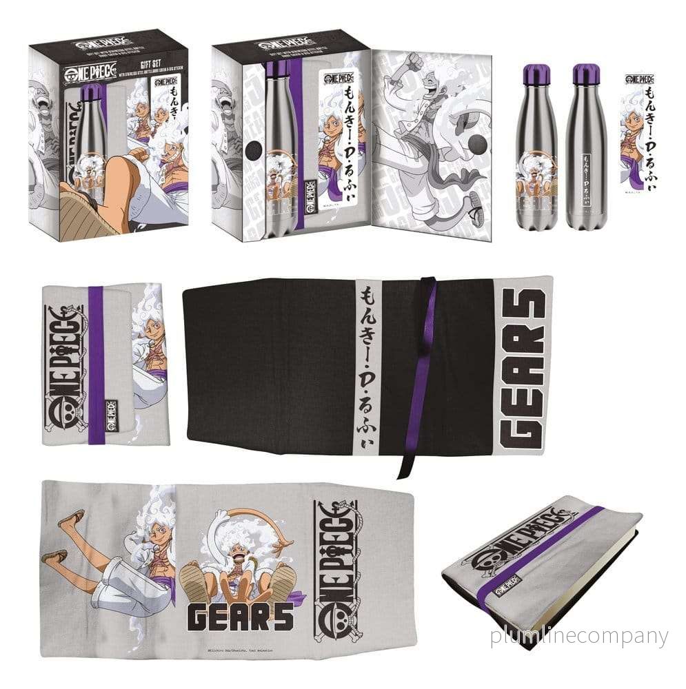One Piece presentset Gears – stålflaska, sticker och bokomslag