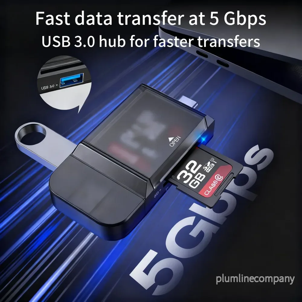 NÖRDIC USB-A, USB-C Kortläsare 2 Slot SD, Micro SD och USB-A 3.0 OTG UHS-I med kortförvaring - Bild 3