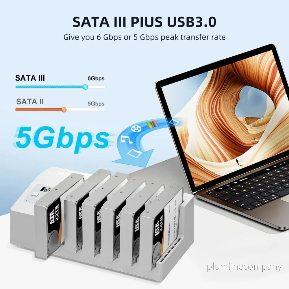 Maiwo K3096C 6x HDD kloning- och dockningsstation, 2,5"/3.5" SATA HDD, USB-C 3.0 5Gbps - Bild 3
