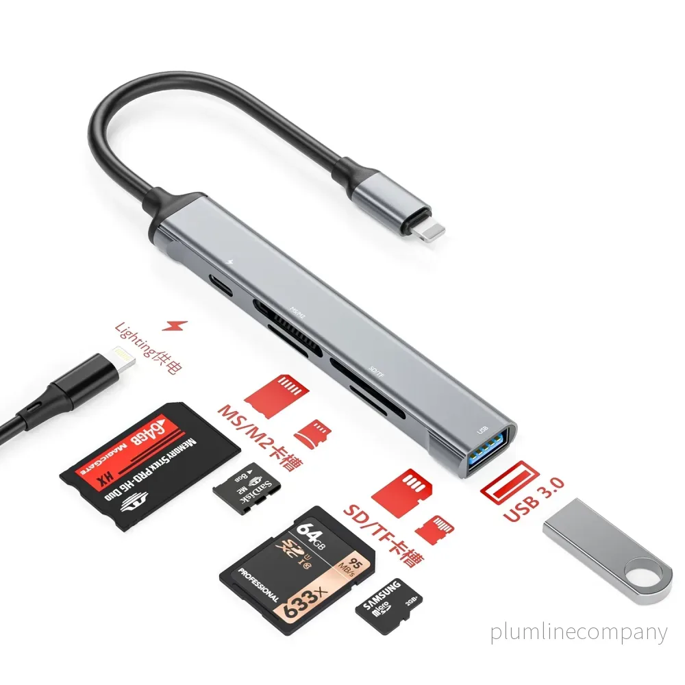 NÖRDIC Lightning Kortläsare 4 Slot SD, MicroSD, MS, M2 1xUSB-A 3.0 1xLightning-laddning UHS-I NÖRDIC Lightning Kortläsare 4 Slot SD, MicroSD, MS, M2 1xUSB-A 3.0 1xLightning-laddning UHS-I