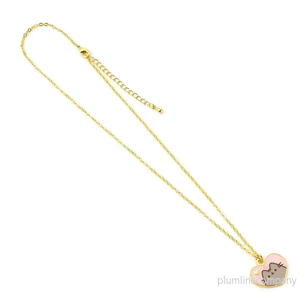 Pusheen Hänge & Halsband i Rosa och Guld Hjärta
