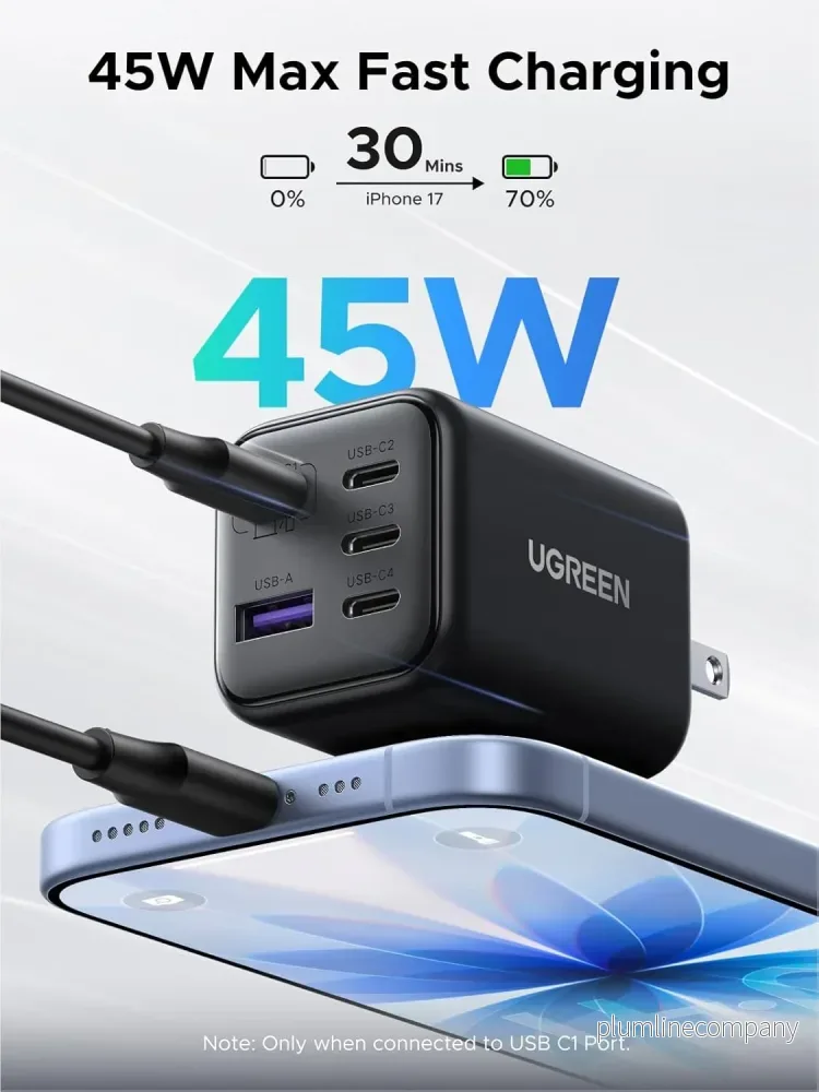 UGREEN 5-portars 45W USB-C snabbladdare med GaN, PD/PPS/QC och 4 USB-C-portar för iPhone 17/16/15, Galaxy S26/S25/S24/S23, iPad, MacBook Neo/Air - Bild 3