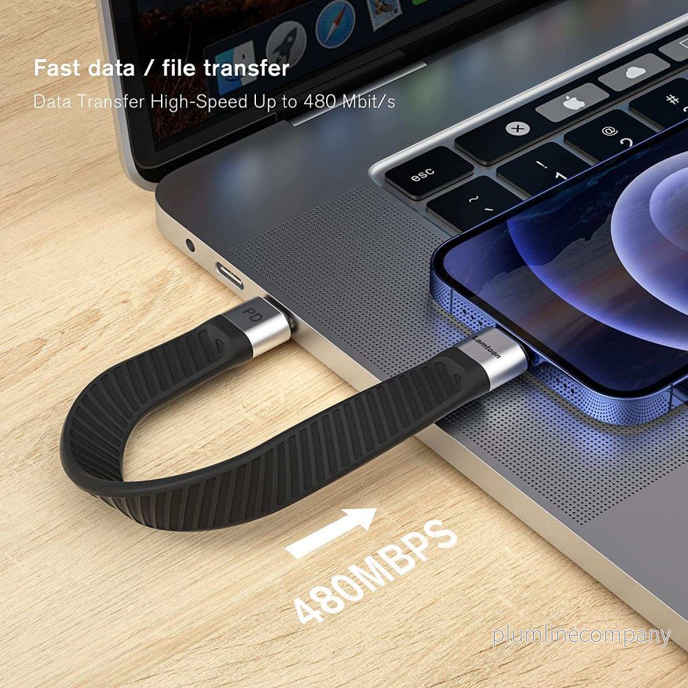 NÖRDIC kort flatkabel 14cm USB-C till Lightning snabbladdning PD18W chipset C94 - Bild 3