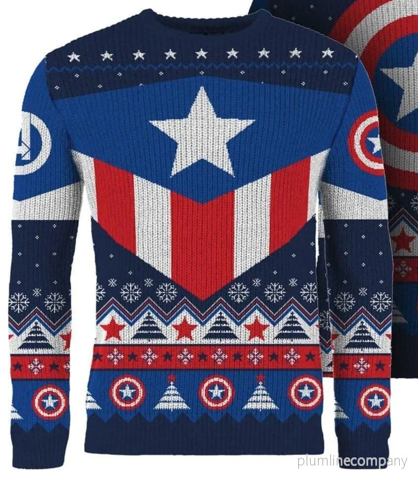 Captain America jultröja – officiell licensierad unisexstickad tröja för fans Captain America jultröja – officiell licensierad unisexstickad tröja för fans