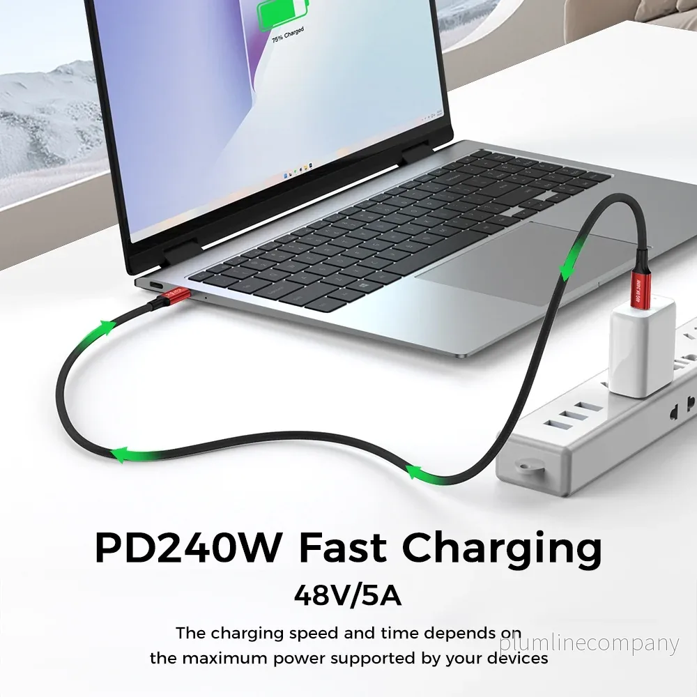 NÖRDIC 1m USB4 USB-C till C nylonflätad kabel PD3.1 240W 40G 8K60Hz 4K144Hz röd - Bild 3