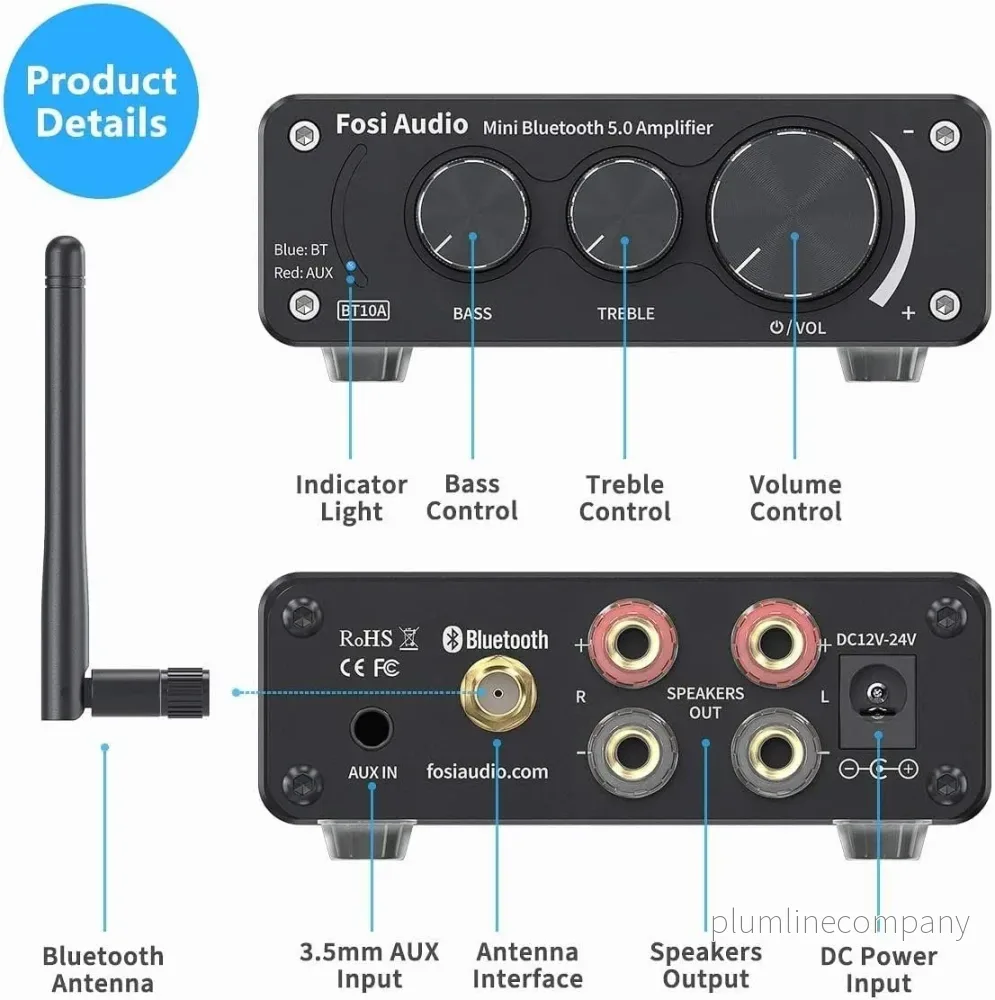 Fosi Audio BT10A Bluetooth 5.0 Stereo Audio Amplifier Receiver 2 Channel Class D Hi-Fi Integrated Amp för passiva hemhögtalare 50W x 2 TPA3116 - Bild 2