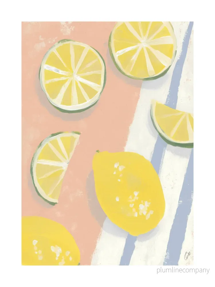 Citrus Slices on Striped Cloth Poster