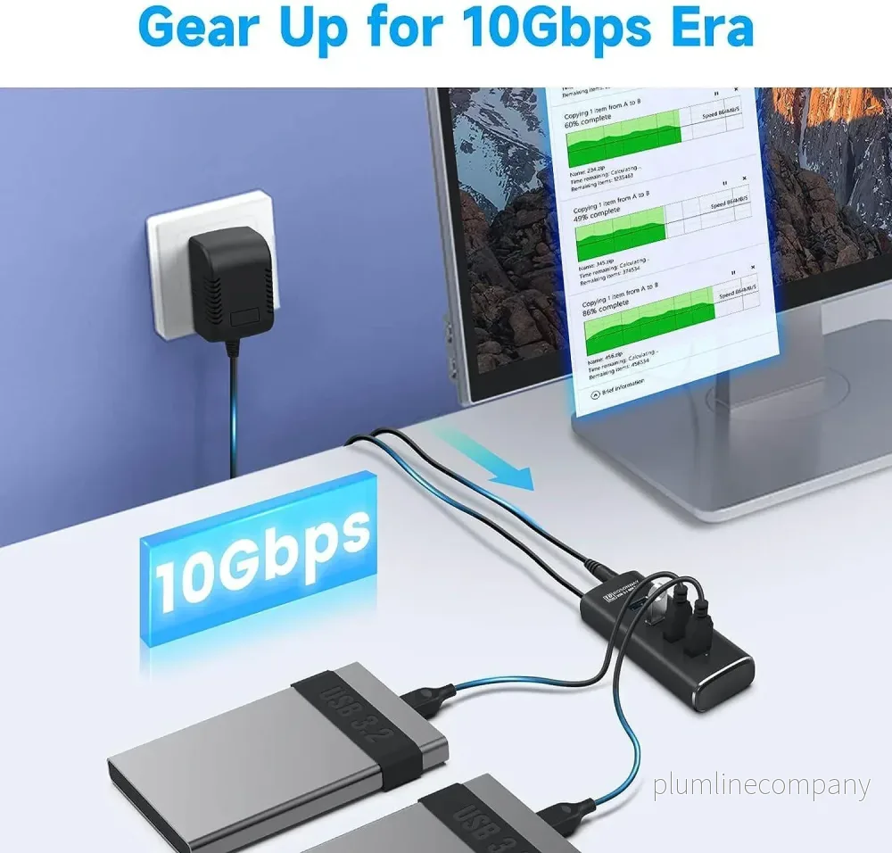 NÖRDIC Gen2 3.2 USB-A 4ports Powered Hubb 10Gbps 1m kabel individuell switch - Bild 2
