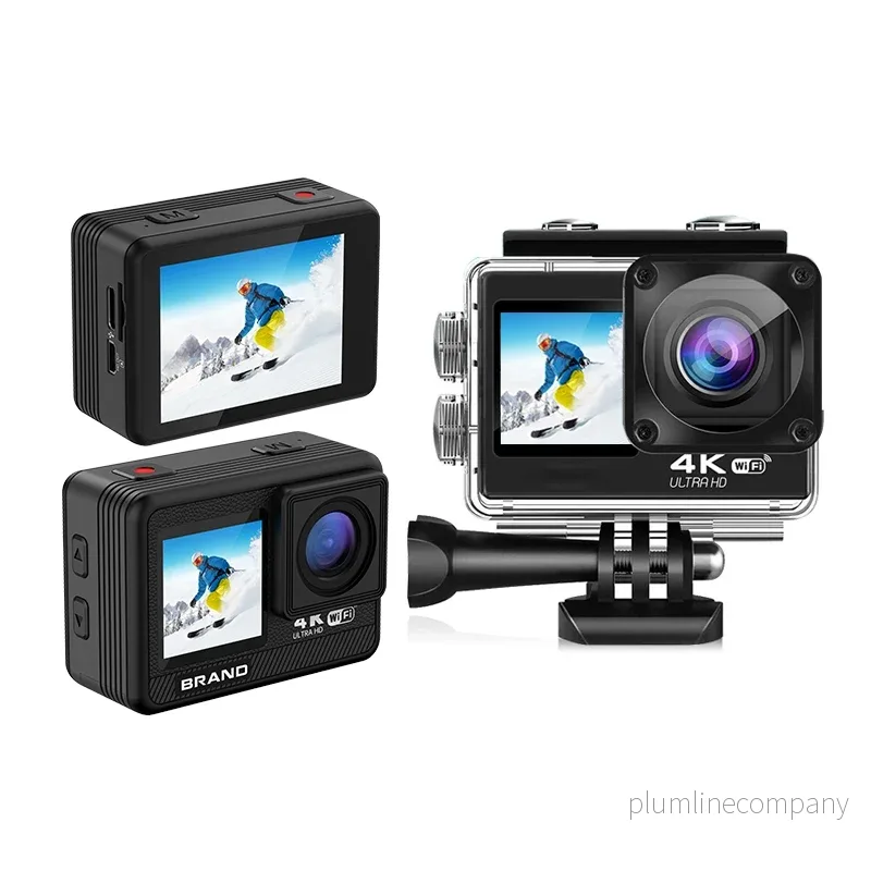 NÖRDIC Actionkamera med dubbla skärmar 4K@30Hz, WiFi, 30m vattentät, 20 MP, 2,0″/1,3″ skärmar