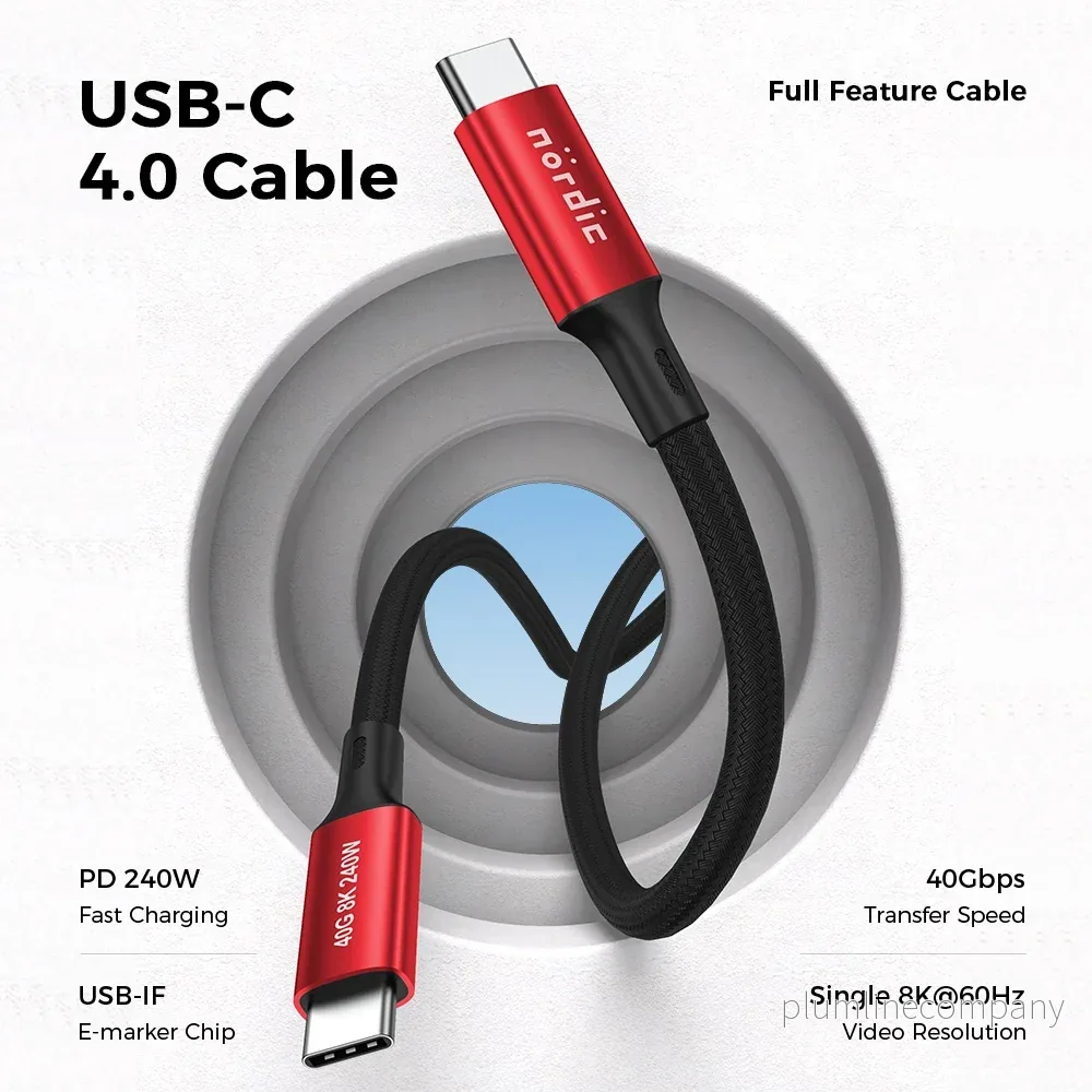 NÖRDIC 1m USB4 USB-C till C nylonflätad kabel PD3.1 240W 40G 8K60Hz 4K144Hz röd - Bild 2