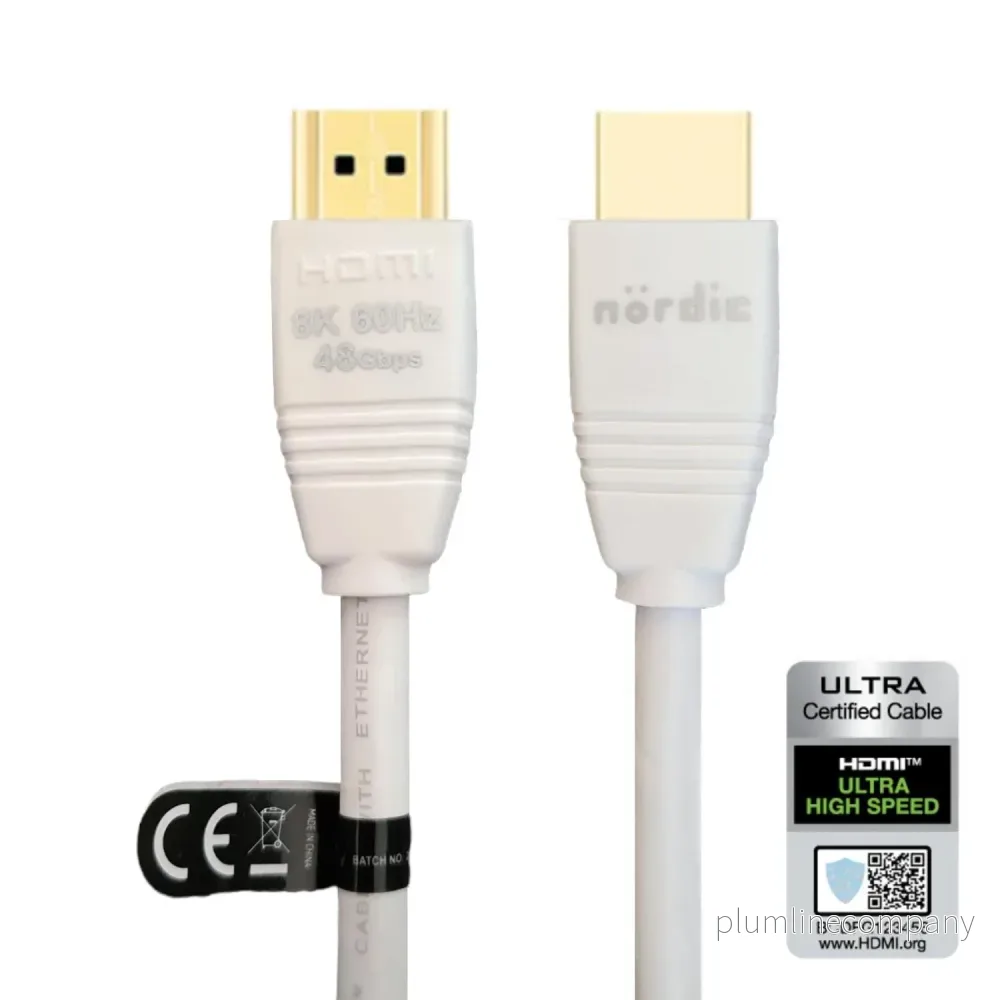 NÖRDIC CERTIFIED CABLES 3m Ultra High Speed HDMI2.1 8K 60Hz 4K 120Hz 144Hz 48Gbps Dynamic HDR eARC Game Mode VRR Dolby ATMOS guldpläterad PVC vit NÖRDIC CERTIFIED CABLES 3m Ultra High Speed HDMI2.1 8K 60Hz 4K 120Hz 144Hz 48Gbps Dynamic HDR eARC Game Mode VRR Dolby ATMOS guldpläterad PVC vit