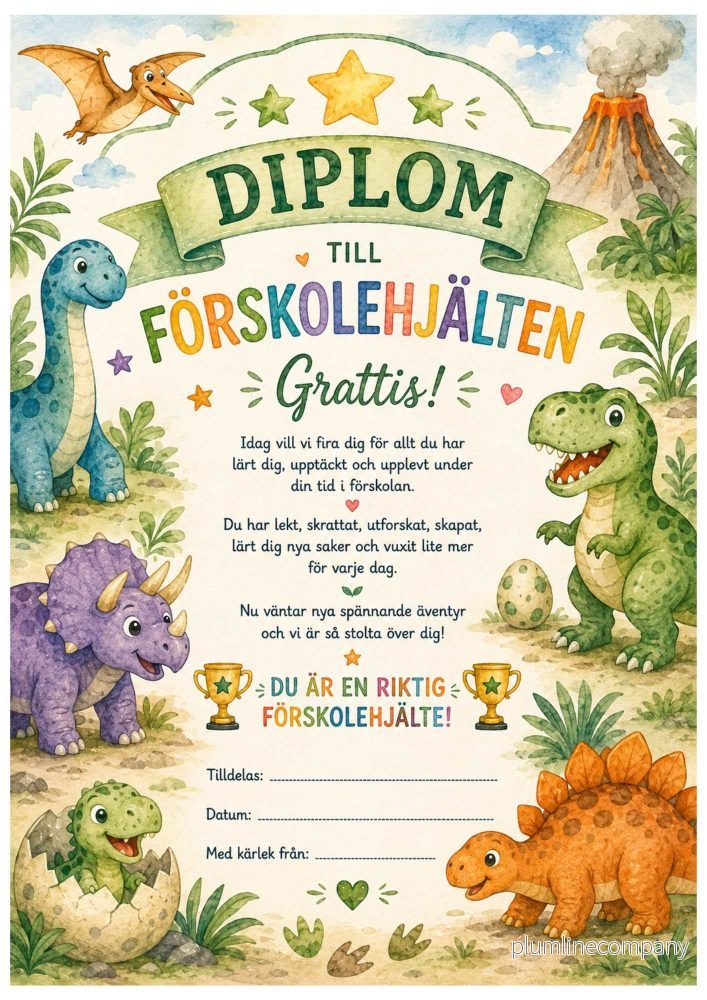 Diplom – Förskolehjälten (dinosaurier) Diplom – Förskolehjälten (dinosaurier)