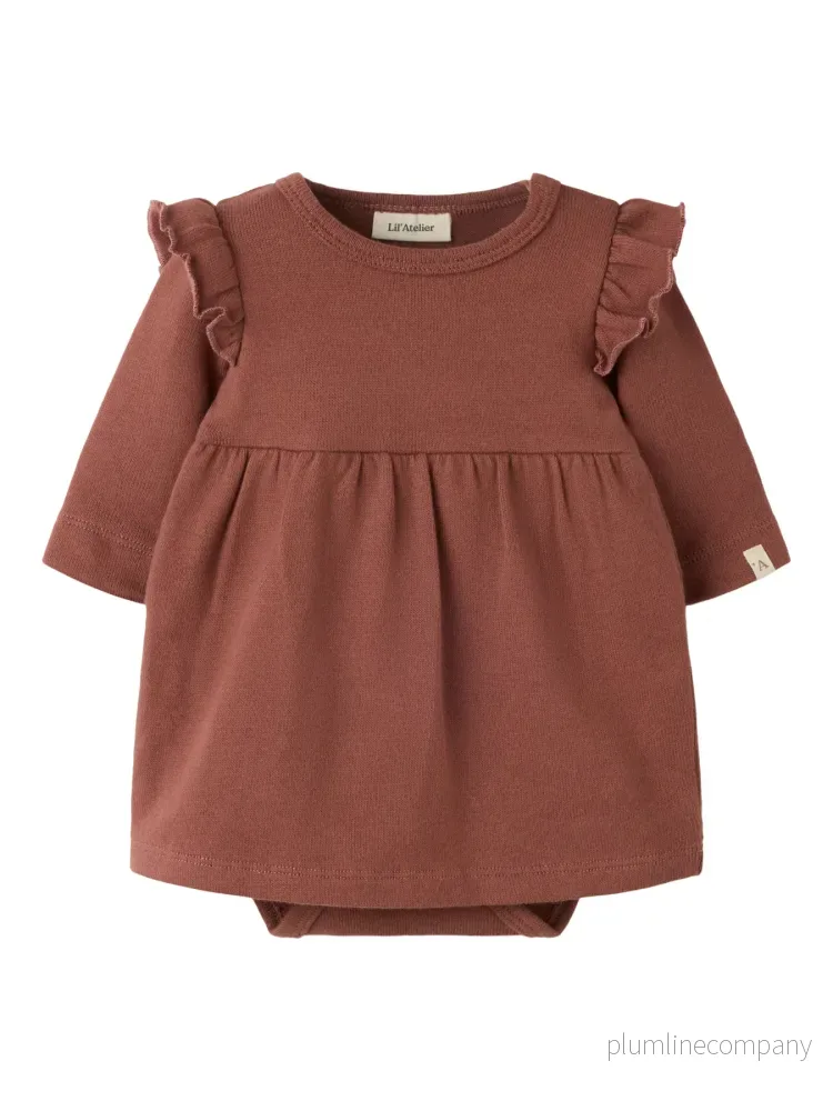 Bodyklänning Ekologisk Bomull – Mahogany – NBFTHORO LS LOOSE BODY DRESS LIL