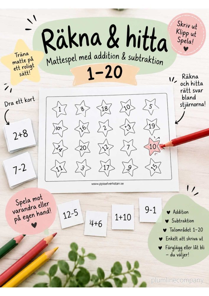Räkna & hitta 1–20 – Mattespel med addition & subtraktion
