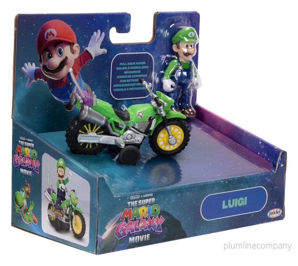 Super Mario Galaxy Movie Action Figur med Dragback Motorcykel Luigi 6 cm - Bild 3