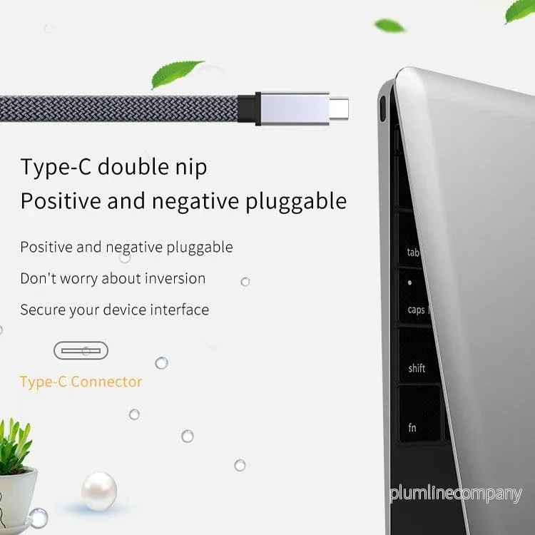 NÖRDIC 50cm Platt USB3.2 Gen2 SuperSpeed USB 10Gbps USB-C till C nylonflätad kabel med Power Delivery 100W, 4K60Hz video och Emarker - Bild 3