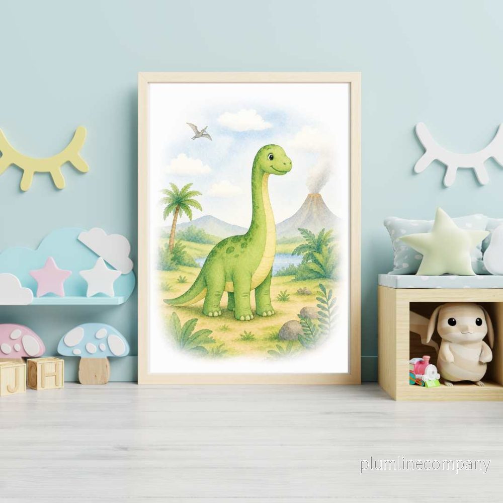 Dinosaurie långhals (grön) – Poster för barn
