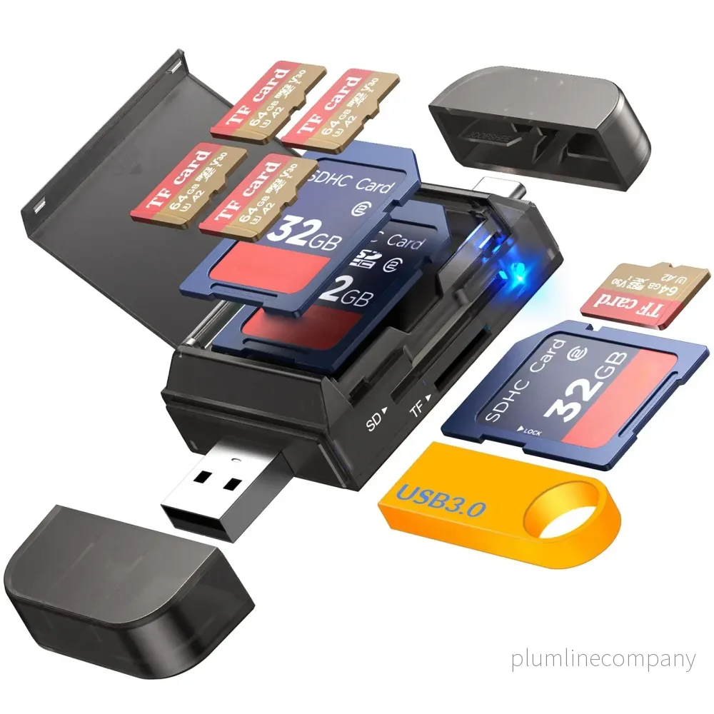 NÖRDIC USB-A, USB-C Kortläsare 2 Slot SD, Micro SD och USB-A 3.0 OTG UHS-I med kortförvaring NÖRDIC USB-A, USB-C Kortläsare 2 Slot SD, Micro SD och USB-A 3.0 OTG UHS-I med kortförvaring