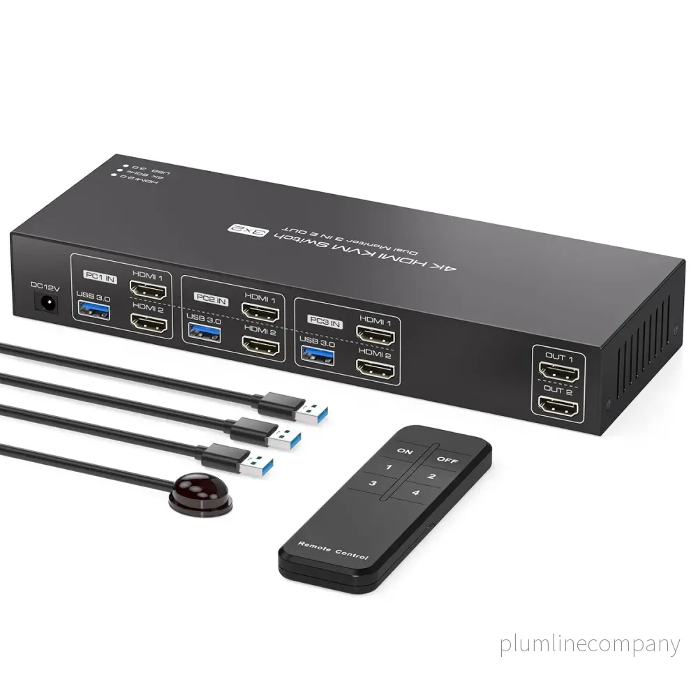 NÖRDIC HDMI KVM-switch 3 datorer 2 skärmar 4K60Hz EDID 4 USB 3.0-portar med fjärrkontroll NÖRDIC HDMI KVM-switch 3 datorer 2 skärmar 4K60Hz EDID 4 USB 3.0-portar med fjärrkontroll