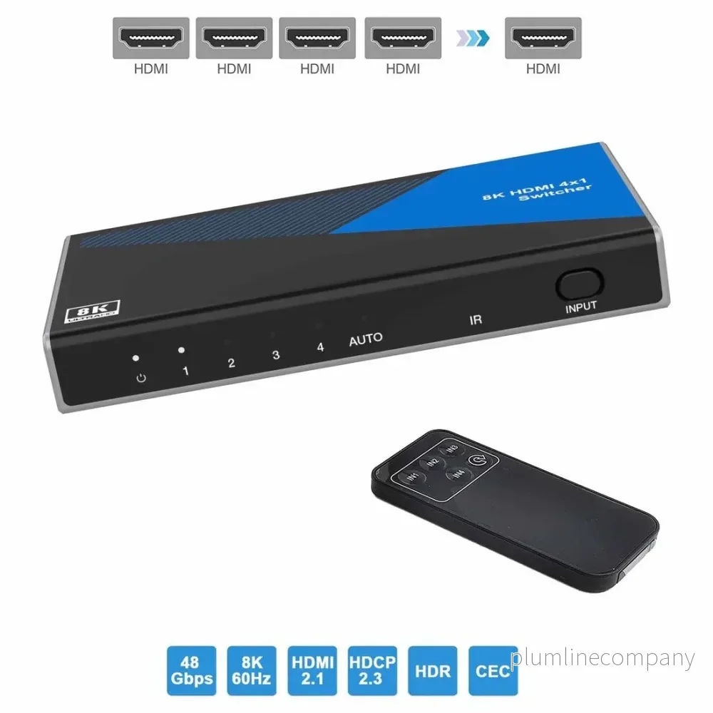 NÖRDIC HDMI 2.1 Switch 4 till 1 8K60Hz 4K120Hz CEC HDR Dolby Atmos, True HD, Digital Plus, DTS-HD Master NÖRDIC HDMI 2.1 Switch 4 till 1 8K60Hz 4K120Hz CEC HDR Dolby Atmos, True HD, Digital Plus, DTS-HD Master