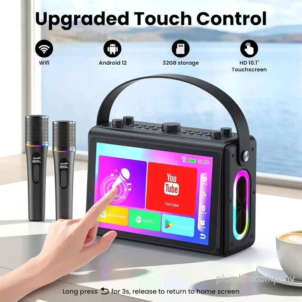 NÖRDIC Karaoke-maskin, inbyggd 10,1" HD-lyricsskärm, stöd för WiFi, Bluetooth, HDMI, USB och MicroSD, med 2 trådlösa mikrofoner för hemmafest - Bild 3