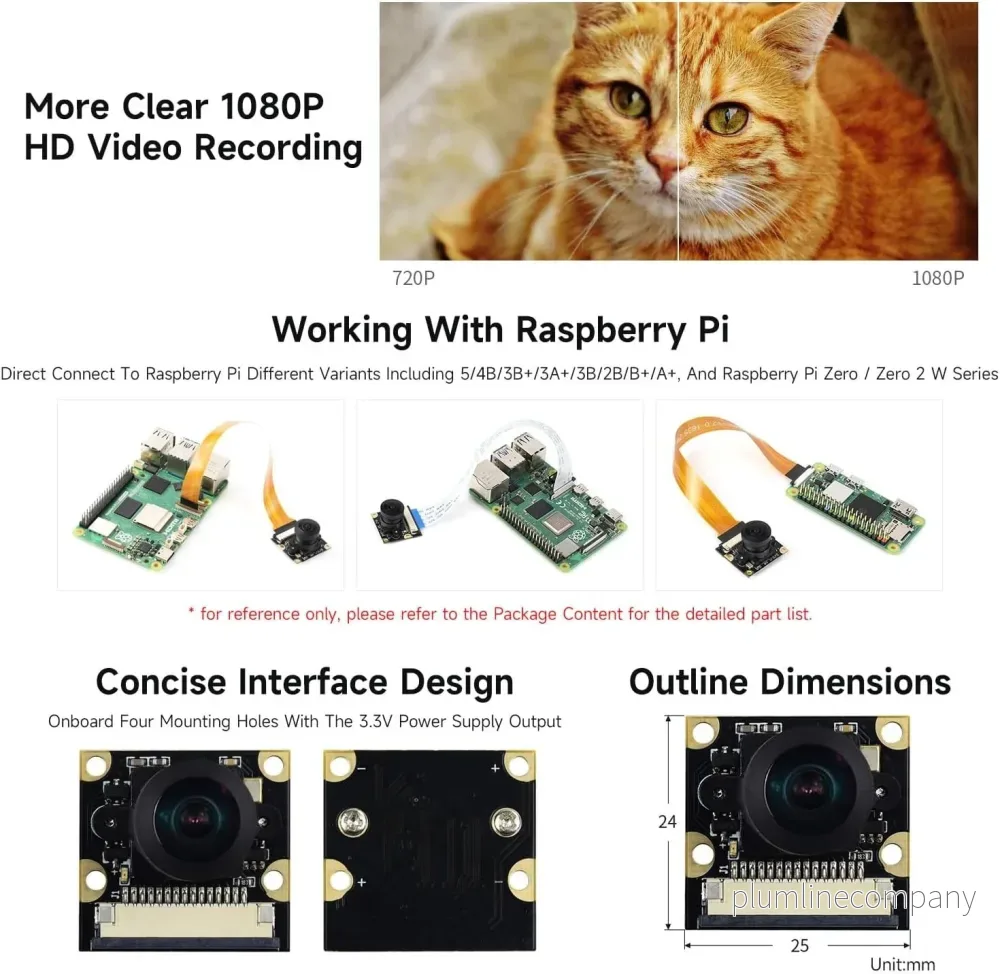 Waveshare Raspberry Pi Camera Module Kit 1080p Fisheye Lens med vidvinkelobjektiv för bredare synfält för alla versioner av Raspberry Pi - Bild 3