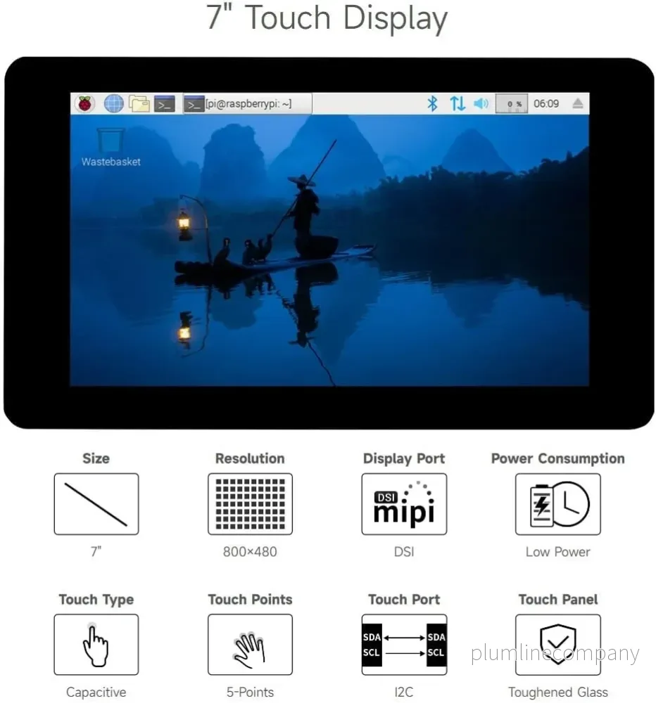 Waveshare 7-tums pekskärm för Raspberry Pi 5, 4B, Raspberry Pi 3B+/3B/3A+, CM3/3+/4 och VisionFive2 Core3566, 800 × 480 upplösning med DSI-gränssnitt - Bild 2