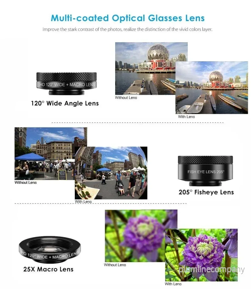 APEXEL 6-i-1 Telefonlinskit – 22X teleobjektiv, 205° fisheye-lins, 120° vidvinkellins & 25X makrolins - Bild 2
