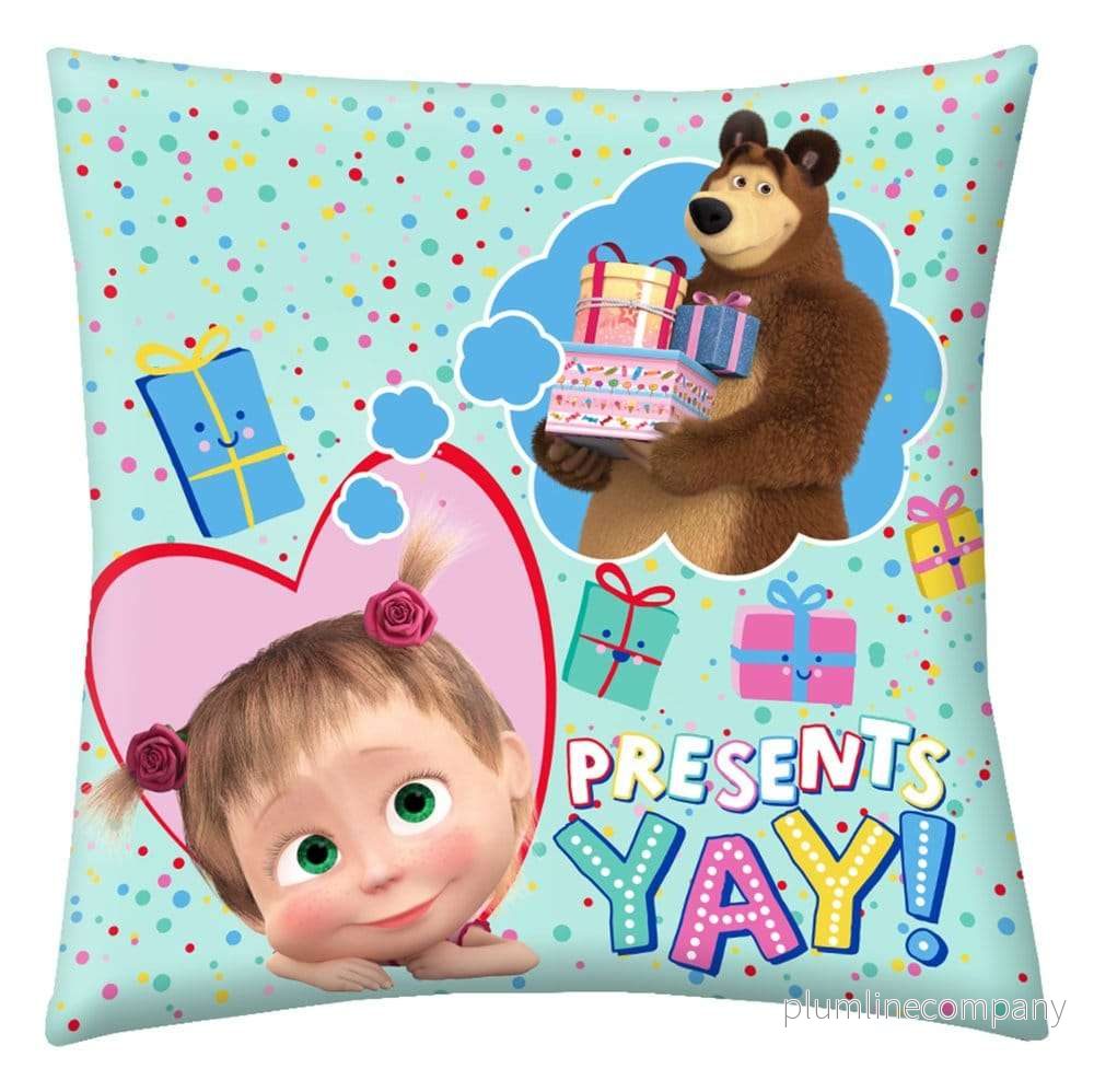 Masha and the Bear kudde Presents Yay! 40 x 40 cm Masha and the Bear kudde Presents Yay! 40 x 40 cm