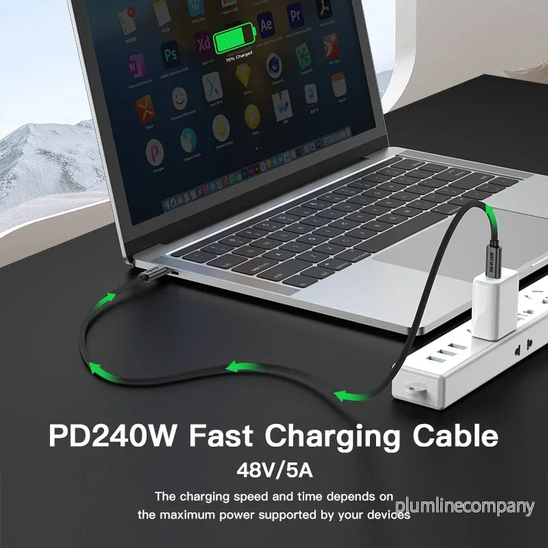 NÖRDIC 1m USB 3.2 Gen 2 USB-C till C nylonflätad kabel PD3.1 240W 20G 4K60Hz grå - Bild 3