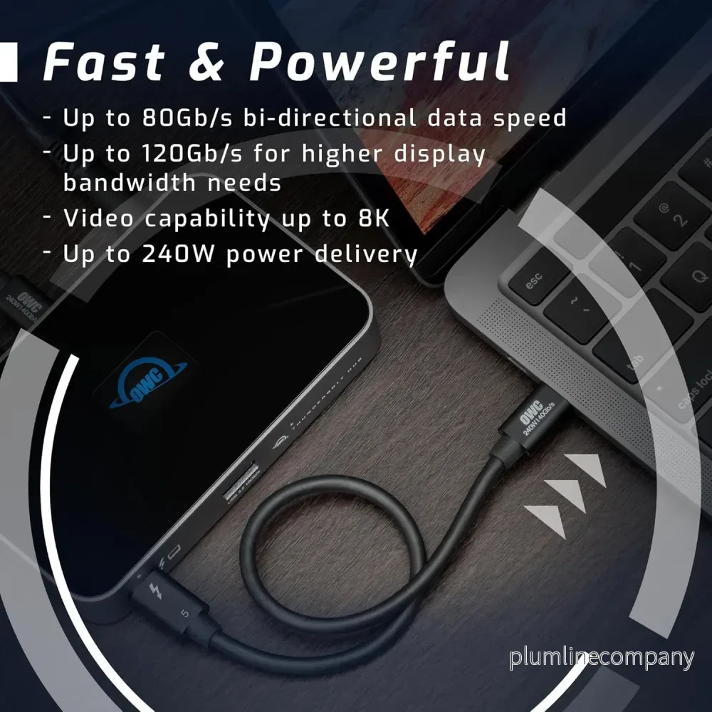 OWC 80cm Thunderbolt 5 Certified USB-C kabel 120G 240W 8K60Hz Kompatibel med Thunderbolt 4, USB4 och USB-C, Svart - Bild 3