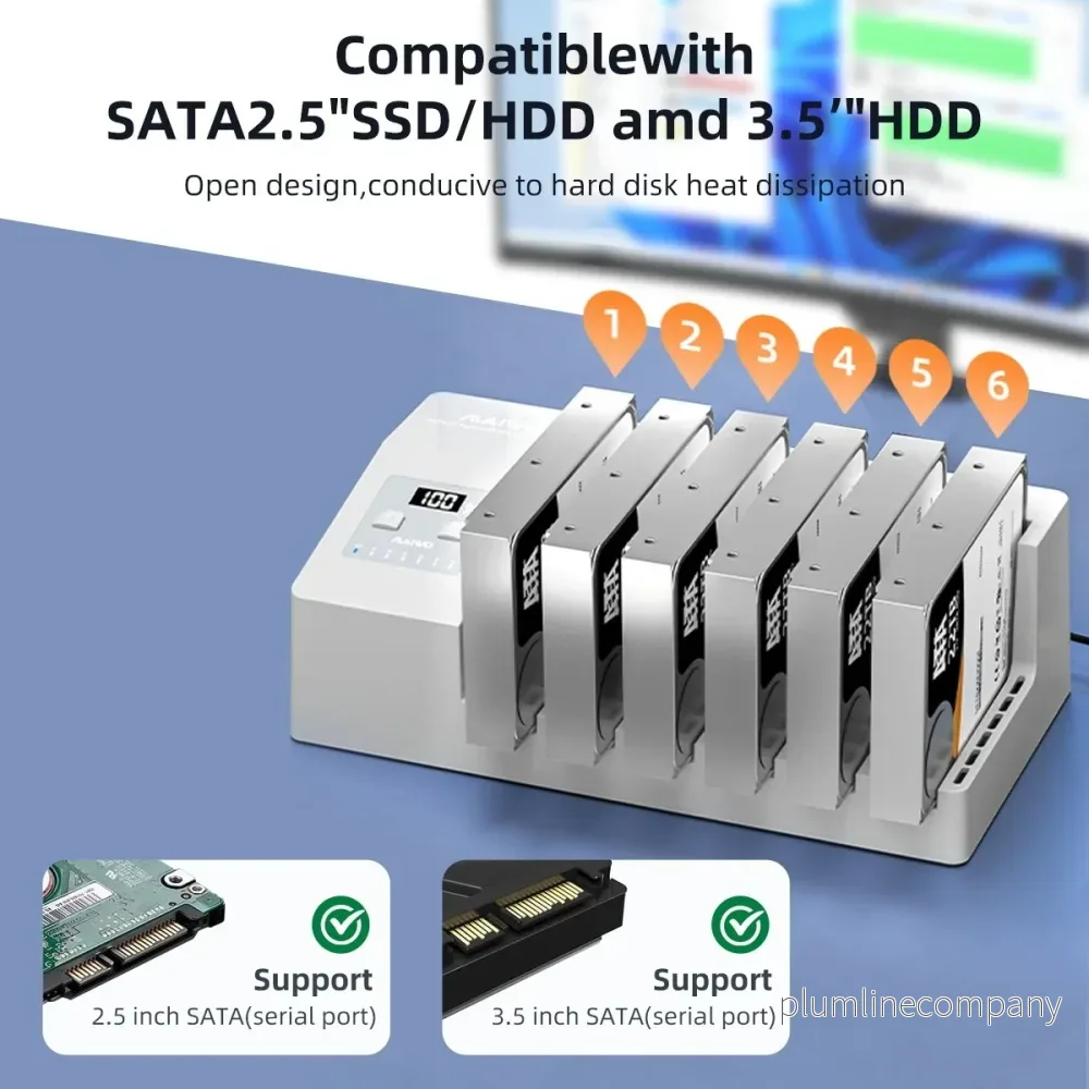 Maiwo K3096C 6x HDD kloning- och dockningsstation, 2,5"/3.5" SATA HDD, USB-C 3.0 5Gbps - Bild 2