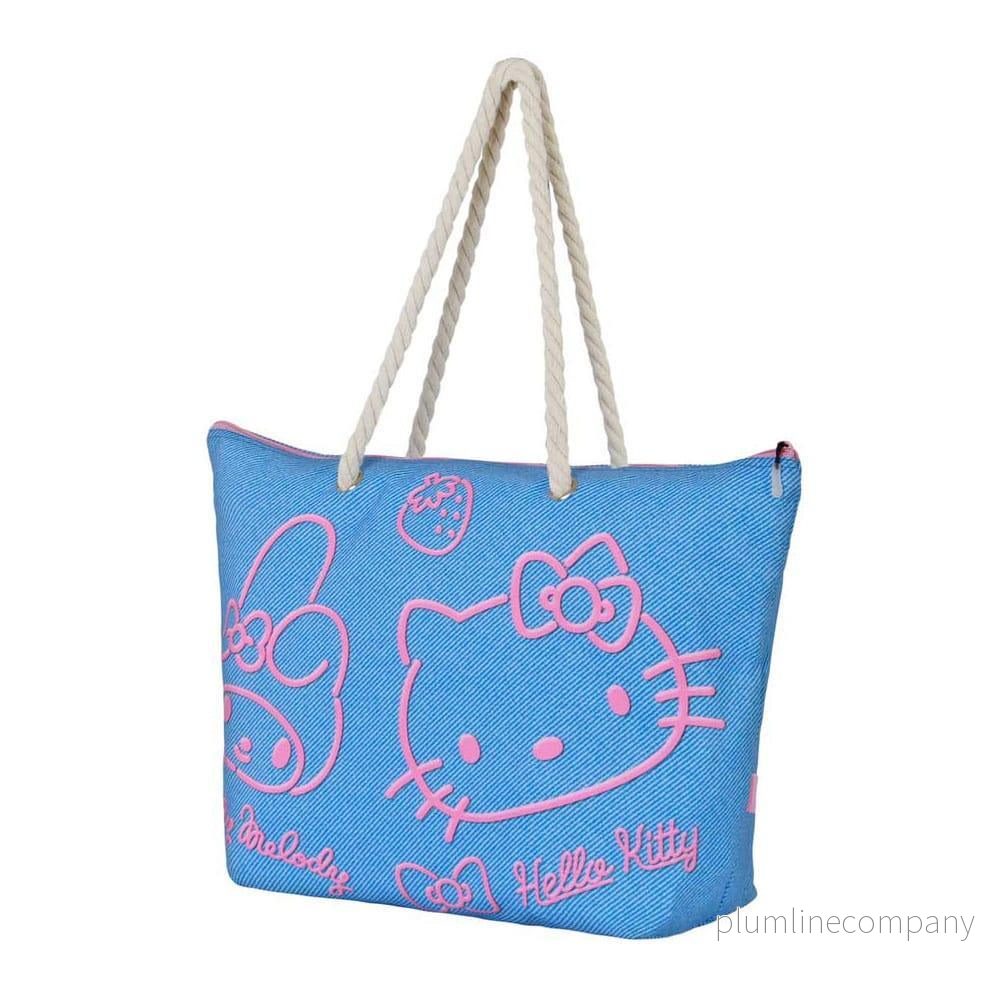 Sanrio Soleil Beach Bag Hello Kitty Denim Blue – Officiell Strandväska