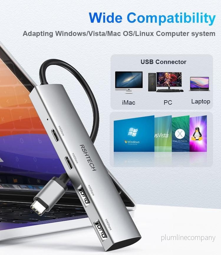 NÖRDIC Gen2 3.2 USB-C 4ports Hubb 10Gbps 20cm kabel 2xUSB-A 2xUSB-C - Bild 3