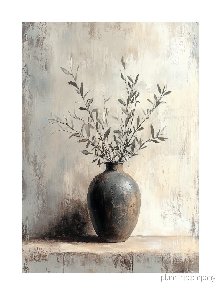 Japandi Vase with Olive Branches Poster Japandi Vase with Olive Branches Poster