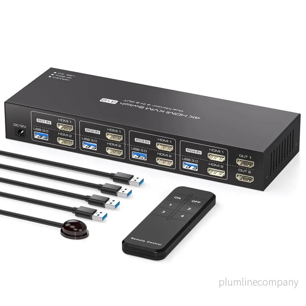 NÖRDIC KVM Switch 4 till 2 HDMI 4K60Hz USB3.0