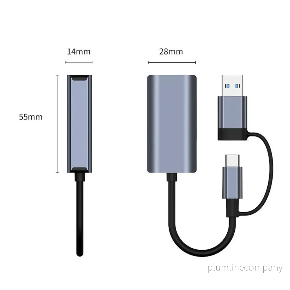 NÖRDIC USB-A och C 3.1 till Giga Ethernet Nätverksadapter USB-A och USB-C Space Grey Aluminium RTL8153 - Bild 2
