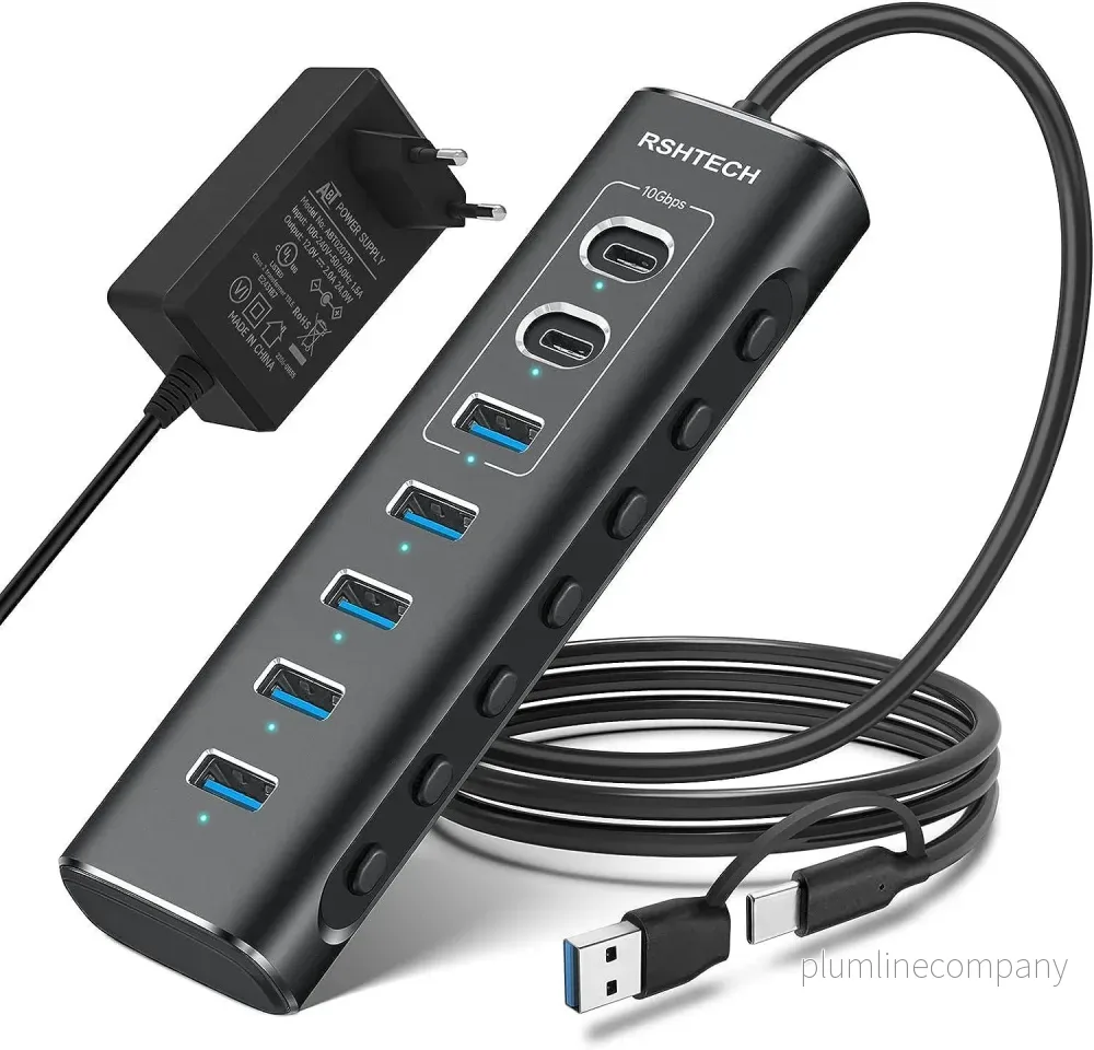 NÖRDIC GEN 3.2 USB-C och USB-A powered Hubb 7ports 3x10Gbps 4x5Gbps 1m kabel individuell switch NÖRDIC GEN 3.2 USB-C och USB-A powered Hubb 7ports 3x10Gbps 4x5Gbps 1m kabel individuell switch