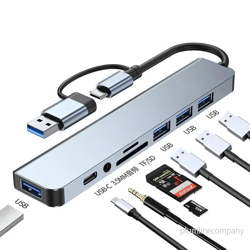 NÖRDIC USB Hubb 8ports 3xUSB-A 2.0 1xUSB-A 3.0 1xUSB-C 3.1 1xSD 1xmicroSD 1xAudio - Bild 2