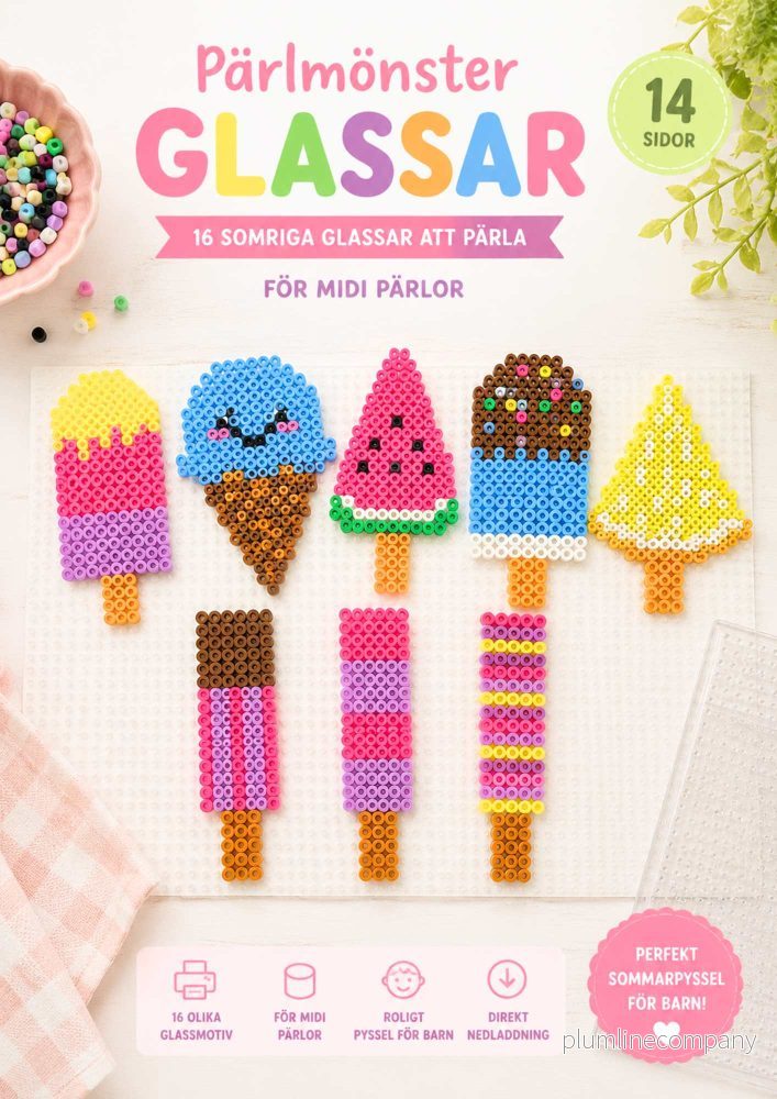 Pärlmönster glassar – 16 motiv för midi pärlor